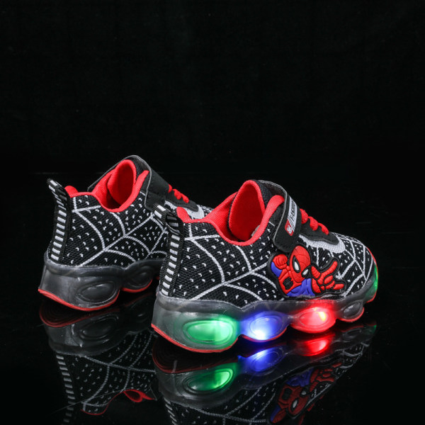 Spiderman LED Sneakers Kids Glitter Sneakers Sklisikker myk såle black 21 yards (inner length 13.5cm)
