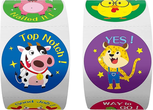 Søde runde dyre-opmuntringsstickers, 16 perforerede linjedesign (1\" diameter 2,5 cm) 2 stk.