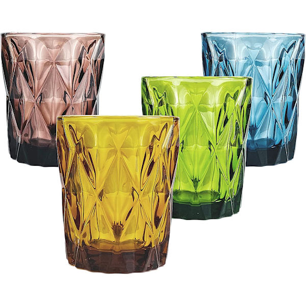 Fargerike drikkeglass, Vintage glasssett