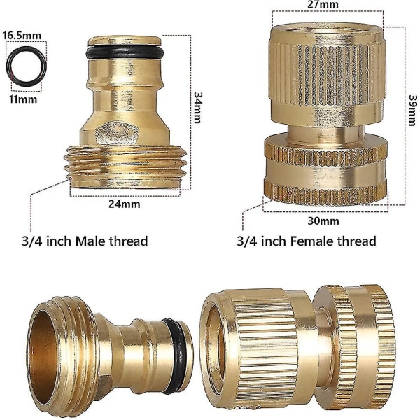 Hurtigkobling til haveslange 3/4 tommer 2 par messing haveslange håndbruser