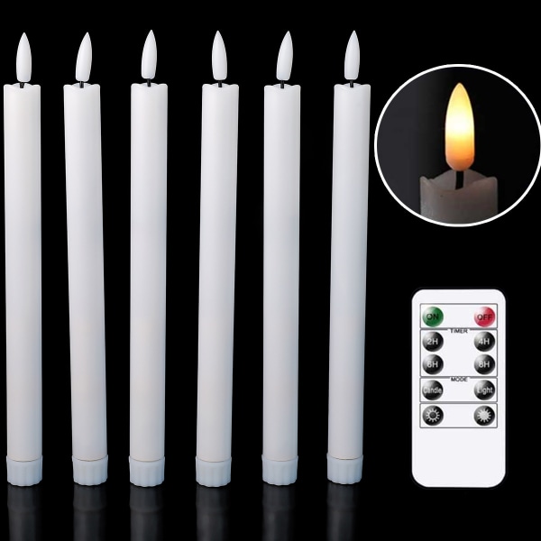 6 kpl välkkyviä liekettömät kynttilät Remote Co:n kanssa White 25.5cm