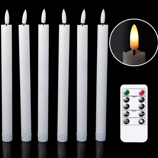 6-pak flimrende flammefri stearinlys med fjernbetjening White 25.5cm