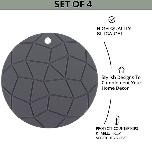 Geometriset harmaat silikonialuset, pyöreät aluslautaset, kuumat alustat, 2 pakkausta