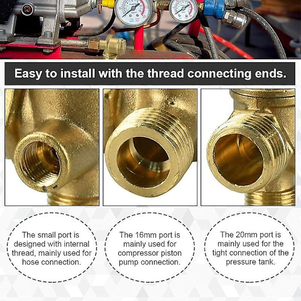 2 stk. Kobber Kompressor Tjekventil 10mm 16mm 20mm Anti-rust Kompressor Tjekventil Anti-slid Kompressor Tjekventil Til Forbindelse Rør Fittings