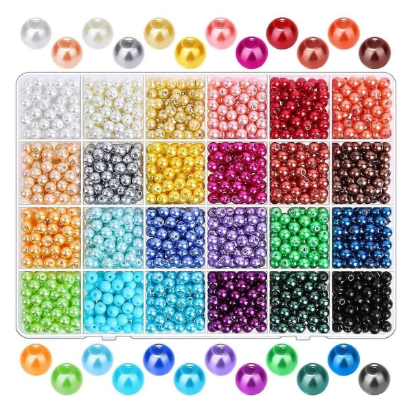 1680 stk. 6mm 24 Farver Runde Perler med Huller til Smykkefremstilling Løse Spacer Perler til DIY C