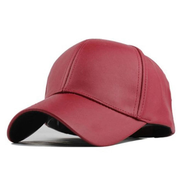 Herre PU Læder Baseball Cap Snapback Hip-hop Sports Justerbar Hat Wine Red