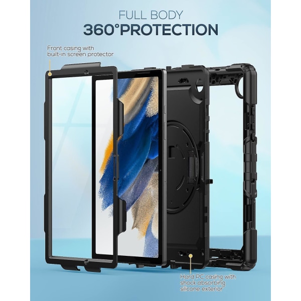 Dww-stock Coque Pour Samsung Galaxy Tab A8 10,5'' Avec Protecteur D'cran Porte-stylo [dragonne Rotative 360] Et Support, Coque Antichoc Pour Samsung