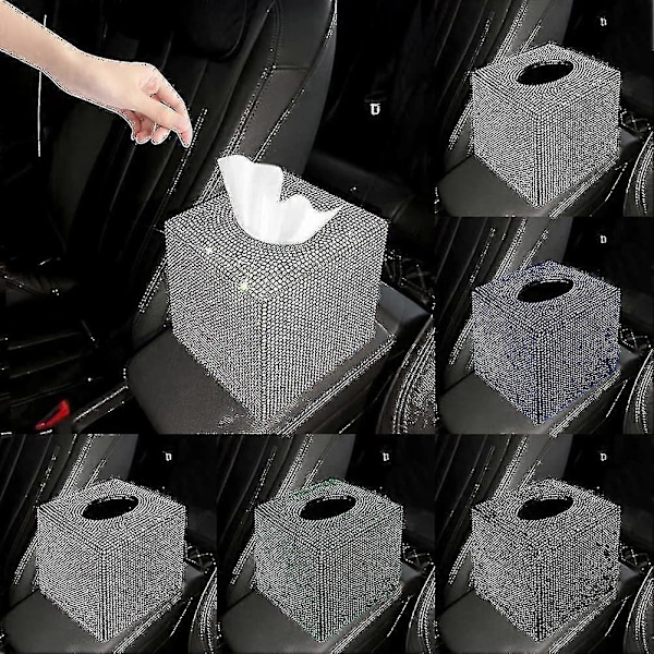 Firkantet Vevboks Bling Bling Krystall Rhinestone Vevbeholder Skinnende Vev Oppbevaringsboks Mote Skrivebordsdekorasjon Vev Organizer For Bil Hjem