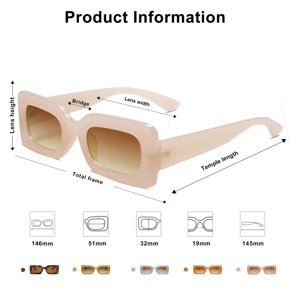 Retro 90s naken rektangulære solbriller for kvinner Trendy Chunky briller Pebble
