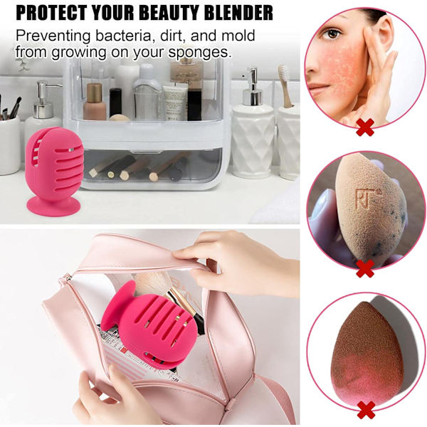 Meikkisienen pidike, 2 kpl Matkustuskäyttöön tarkoitettu silikoninen kannettava Beauty Blender -sienen kotelo, Hengittävä kotelo