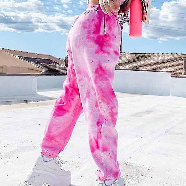 Naisten joustavat korkean vyötärön löysät housut style1 pink L