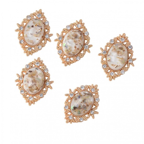 5 Legering Ovale Cabochon Acryl Krystal Knapper Til Smykkefremstilling I Hvid