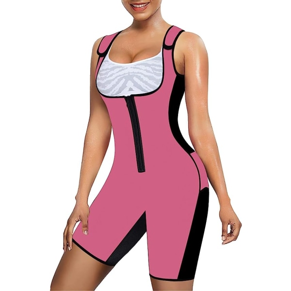 Kvinners Full Body Shapewear Sport Sweat Neoprene Suit, Midjetrener Bodysuit med Justerbar rose Red S