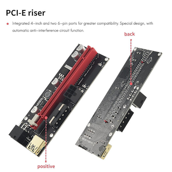 6 stk. Ver009 Usb 3.0 Pci-e Riser Ver 009s 1x Til 16x Extender Riser Adapter Sata 15pin Til 6 Pin