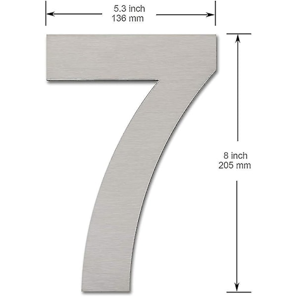 Moderne børstet husnummer - 203 mm høj, fremstillet af massivt 304 rustfrit stål,