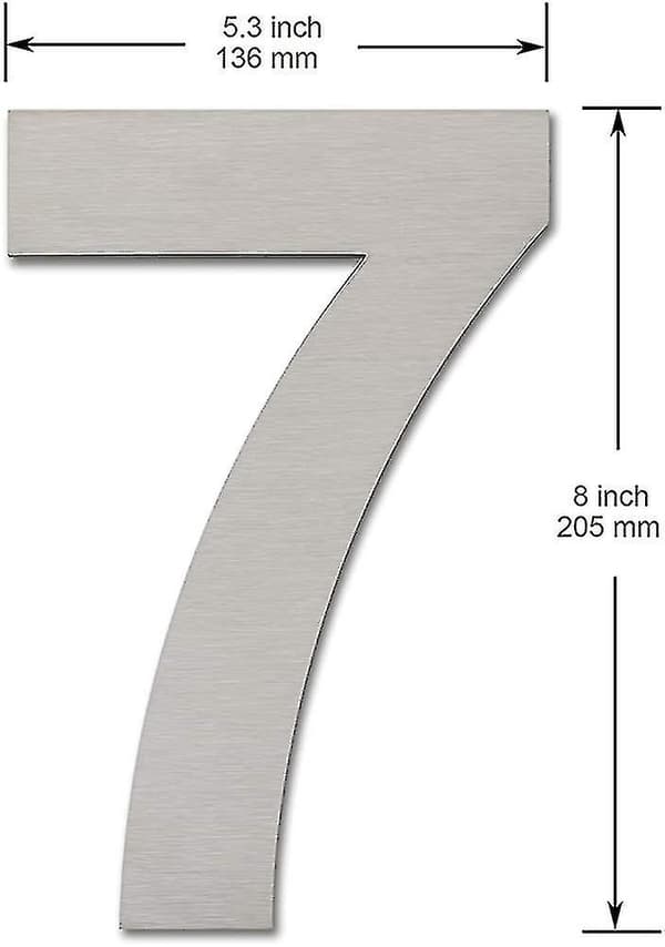 Moderne børstet husnummer - 203 mm høyt, laget av solid 304 rustfritt stål,