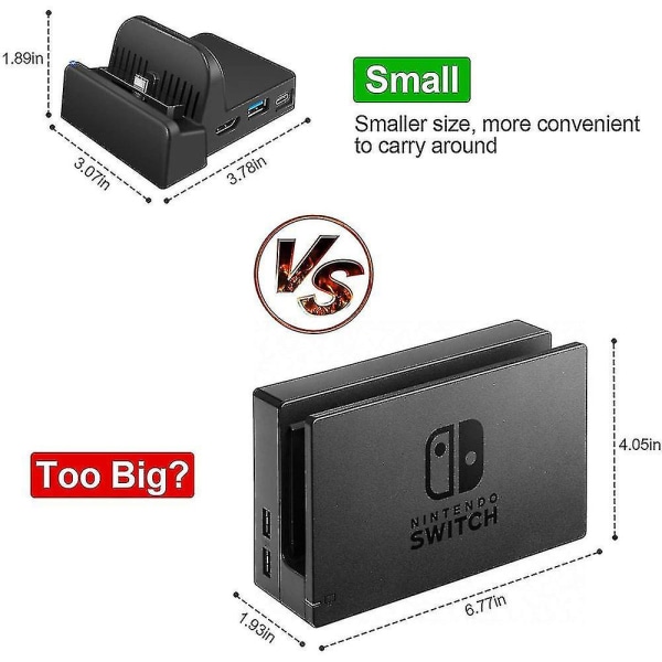 Nintendo Switch Dock, bærbar Nintendo Switch TV-dokkingstasjon, erstatningskompatibel med offisiell Nintendo Switch Dock