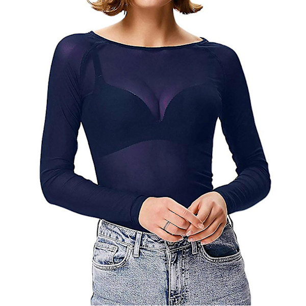 Kvinder Gennemsigtig Langærmet Sømløs Arm Shaper Top Mesh Skjorte Bluse