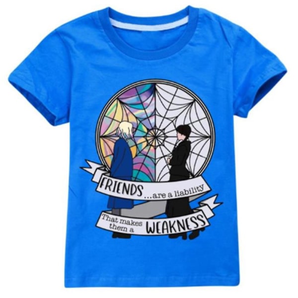 7-14 år Barn/tonåringar Onsdag Familjen Addams Printed kortärmad T-shirt Casual Presenter Deep Blue 9-10 Years