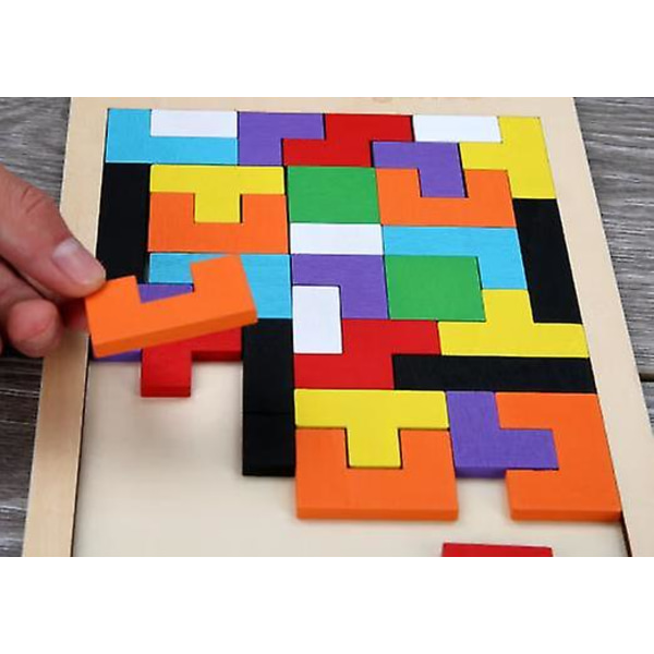 2 stk. Træpuslespil \"tangram Tetris\" - Lærende puslespil - Farverige trælegetøj til børn - Undervisningspuslespil - Lærende gavelegetøj