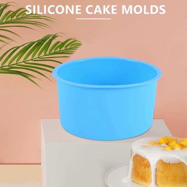 Silikone Mini Kageforme 4 Tommer Rund Bageform Non-Stick Silikone Bageform Bageplade Genanvendelig Blå, Sæt med 6