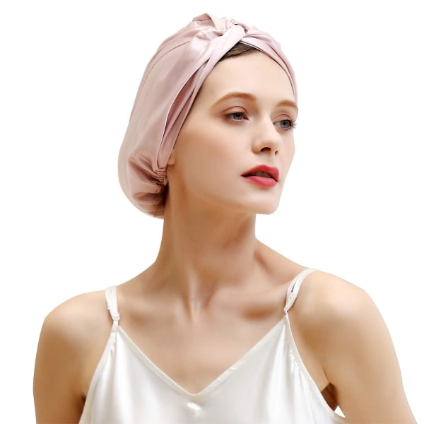 Silkkiset cap naisten hiustenhoitoon, luonnollinen silkki yölippu joustavalla pään päällä (1 kpl, vaaleanpunainen)