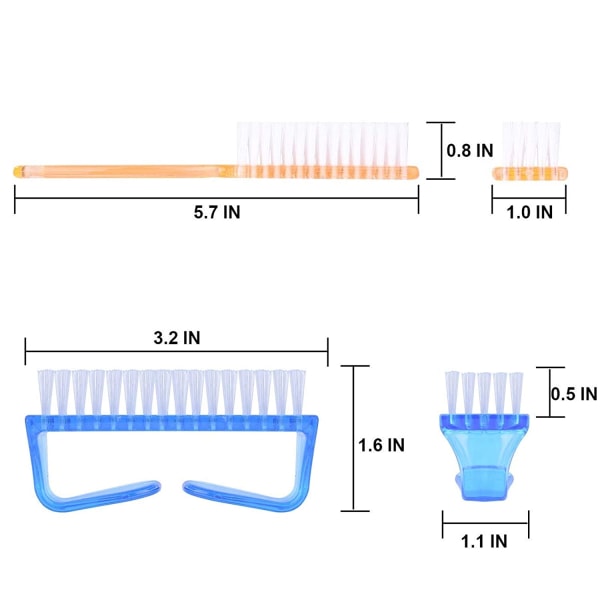 Neglebørste, skrubbebørste til håndnegle, rensemiddel til tæer og negle, pedikureskrubbesæt til mænd og kvinder, 5-pak (flerfarvet)
