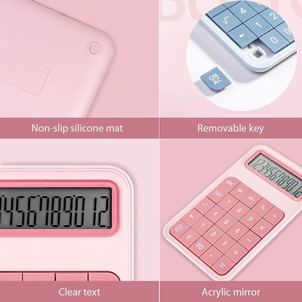 Bordberegner, 12-cifret stort display Batteri LCD-display Kontorberegner - Pink