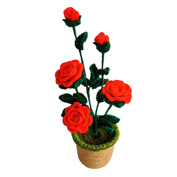 Handmade Knitted Flower Artificial Woven Potted Plant Yarn Multicolor Creativity Handmade