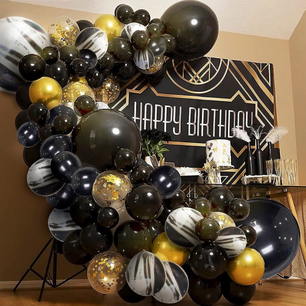 50 stykker sorte og guld balloner - Metalliske grønne balloner med guld konfetti, perfekt til fødselsdag, eksamen, Halloween festdekorationer (ca.