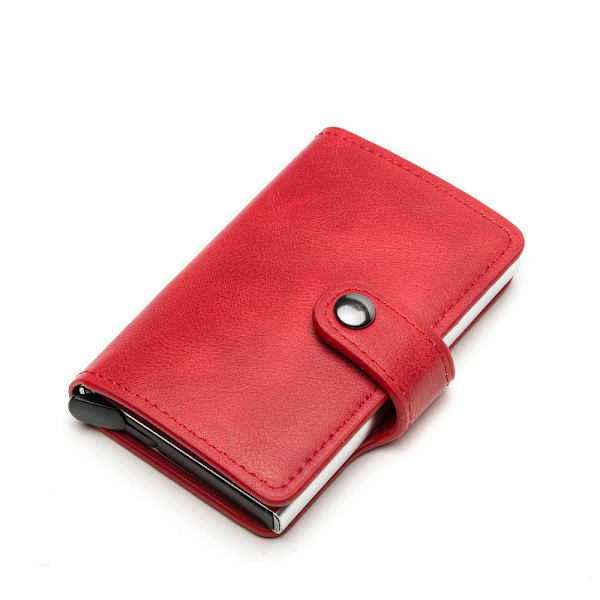 Rött RFID NFC-skyddande plånbokskortfodral 5 kort (äkta läder) Red