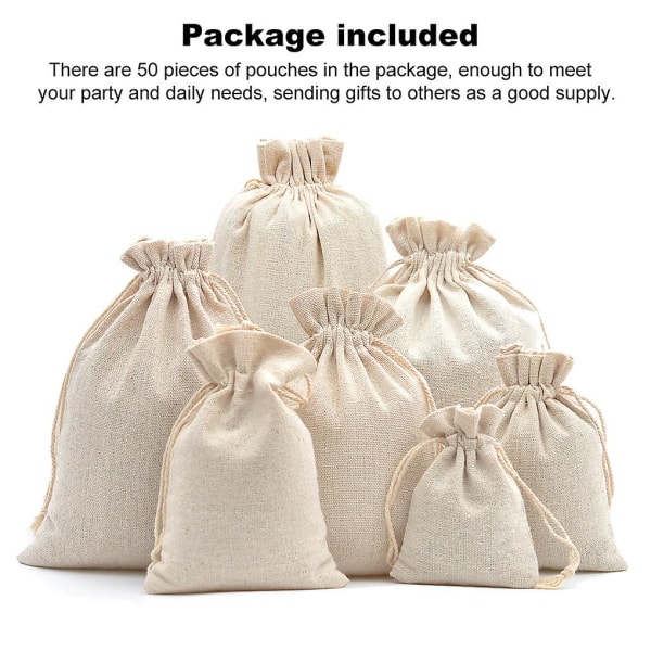 50 stk gave søte vesker bomull lin trekksnor emballasje poser