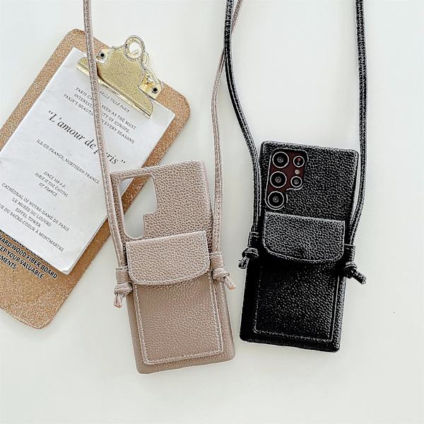 Crossbody läder plånbok telefonfodral kompatibel Samsung Galaxy S22 Ultra S22+ S22 med kortplats Black S22 Ultra
