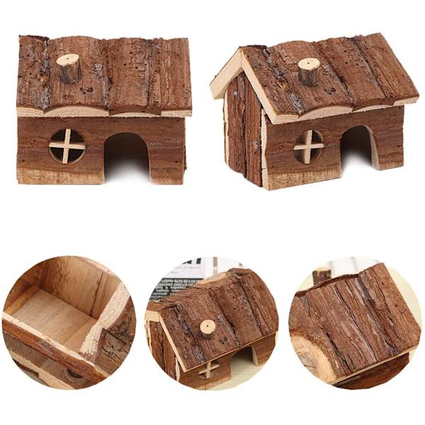 Hamster Log Cabin med skorsten Lille kæledyr gemmested til dværg H