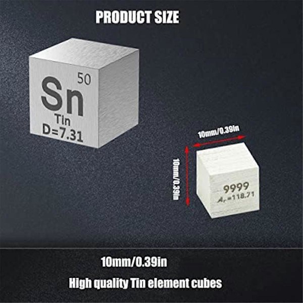Tin Elements Sn Density Cube - Elements Collection Periodiske System - Lab Eksperiment Materiale DIY Display, 25.4mm / 1 Tomme
