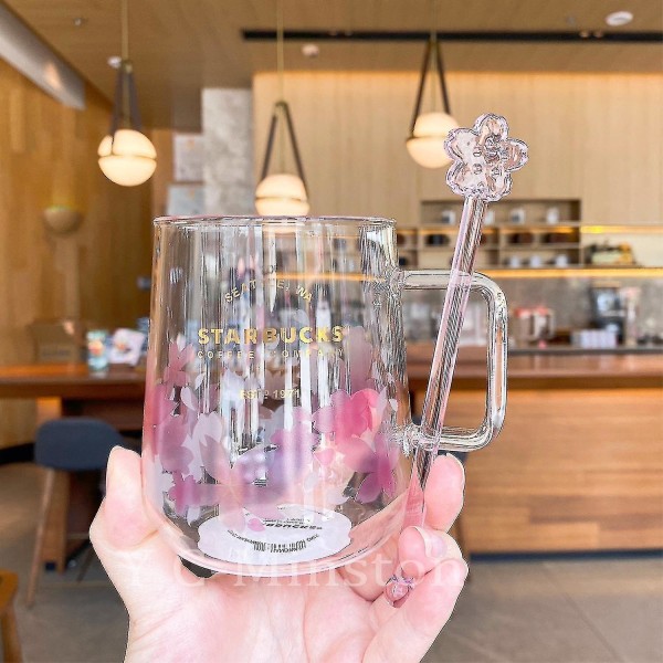 Starbucks Pink Sakura Väriä Vaihtava Lasinen Kahvimuki Kukkapuikolla