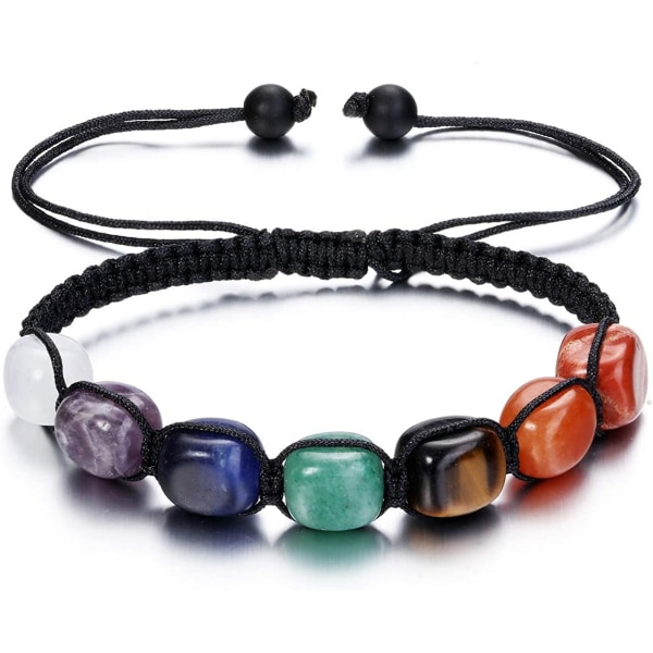 7 Chakra Healing Crystal Armband för kvinnor Naturliga ädelstenar Yoga Reiki Chakra Stenpärlor Ångest Flätat armband Justerbara smycken