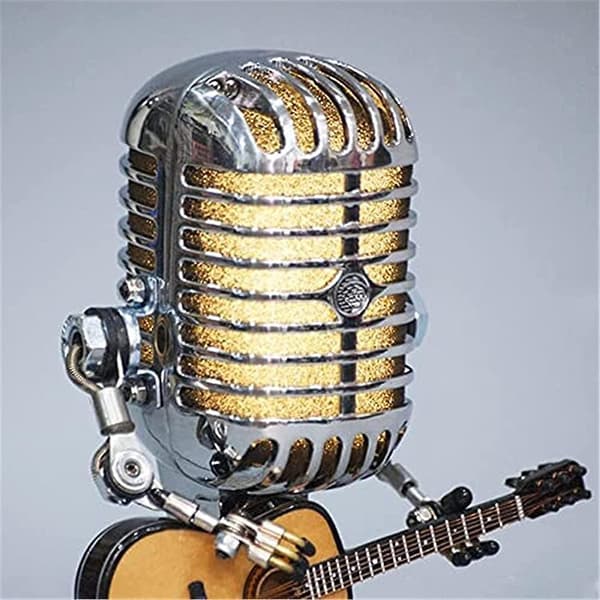 Mikrofonrobotgitarrlampa, retro cool söt rolig steampunk