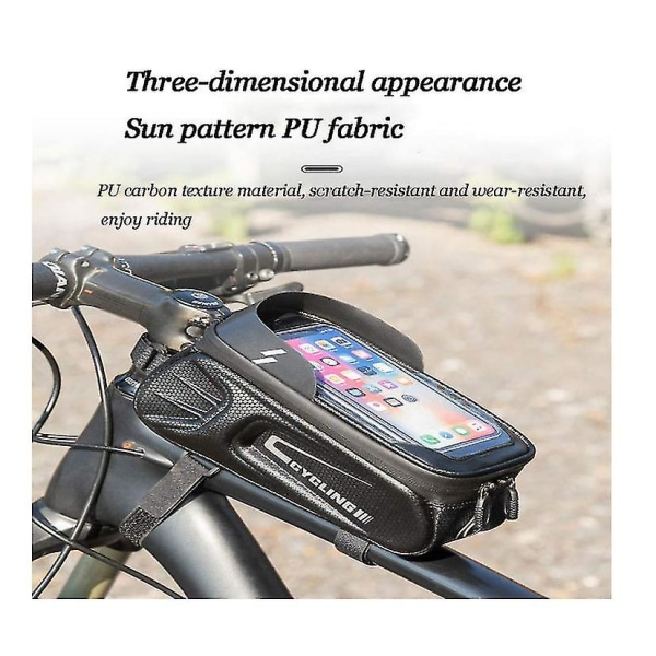 Cykelrammepose, Vandtæt Cykelpose Med Touchscreen Holder Etui Solskærm Opbevaringspose Med Stærk Krog Loop, Kompatibel 6,4\" (sort)