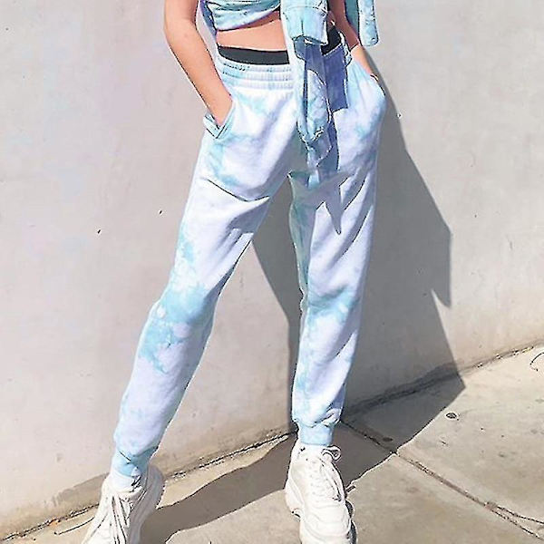 Naisten joustavat korkean vyötärön löysät housut style1 light blue XXL
