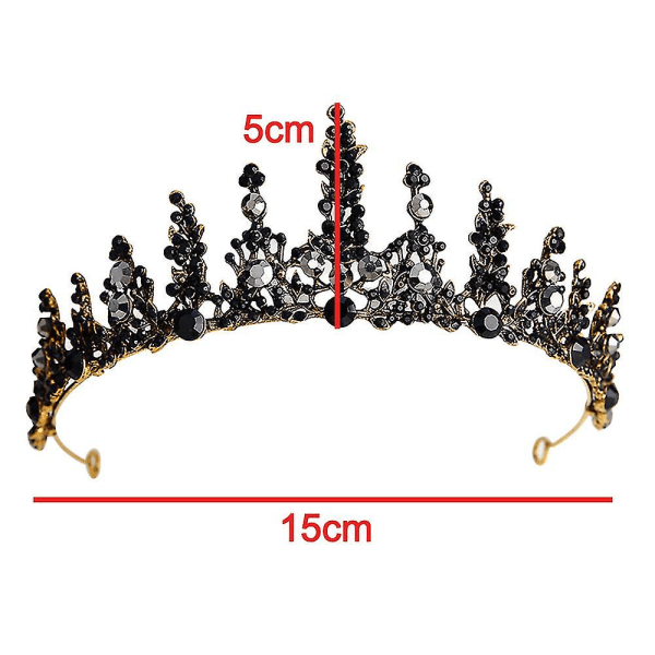 Sort Jeweled Queen Crown, rund vintage