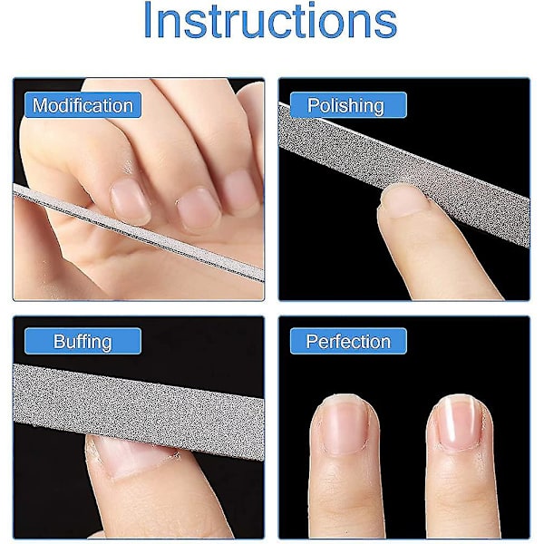 6 stk. Diamant Neglefil i Rustfrit Stål Dobbeltsidet Neglefil Metalfiler Buffer Fingernegle Tånegle Manicurefiler Til Salon Og Hjem (5 Tommer)