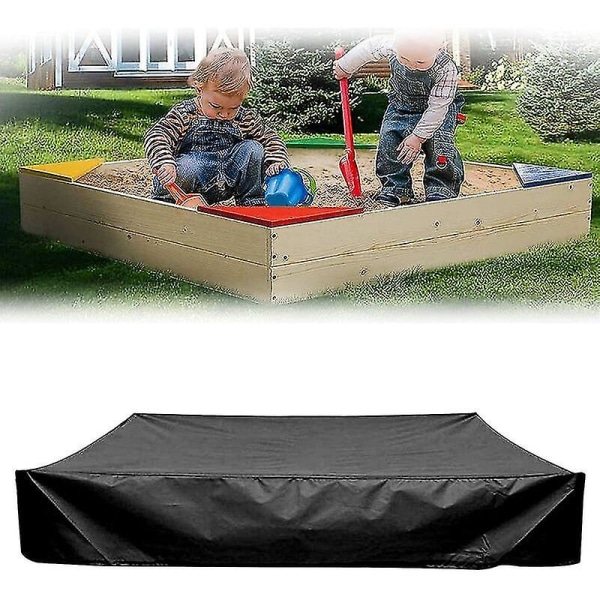 Dammtät cover med dragsko - Oxford tygpresenning för sandlåda, pool, trädgård eller gård (120 x 120 cm, svart)