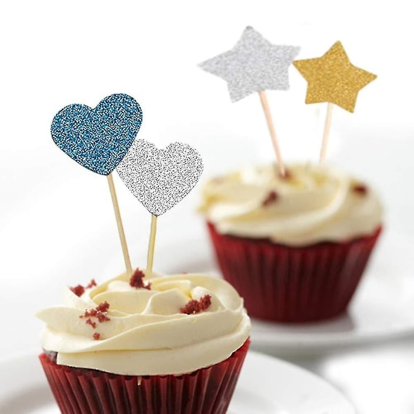 60 st Glitter Silver Star Cake Toppers Pentagram Cake Dessert Insert