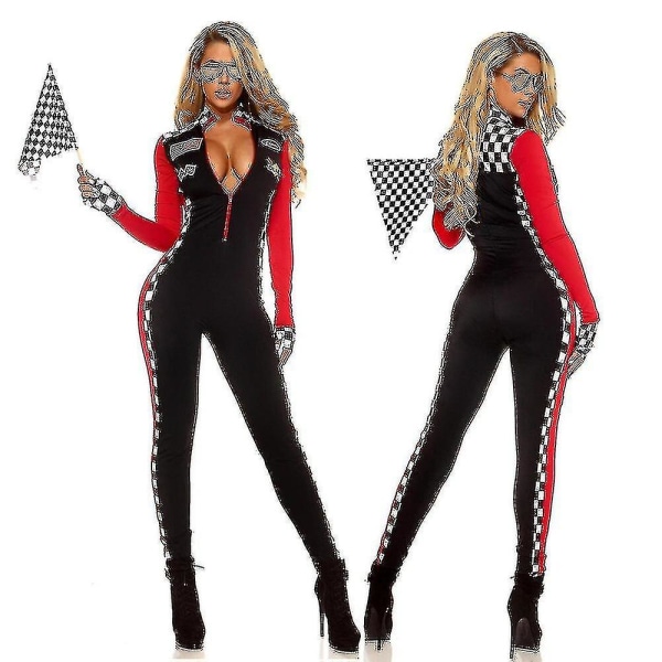 Seksikäs kilpa-auton kuljettajan univormu tyttö kilpa-kuljettajan cosplay-haalari Ladylle Halloween-juhlapuku L