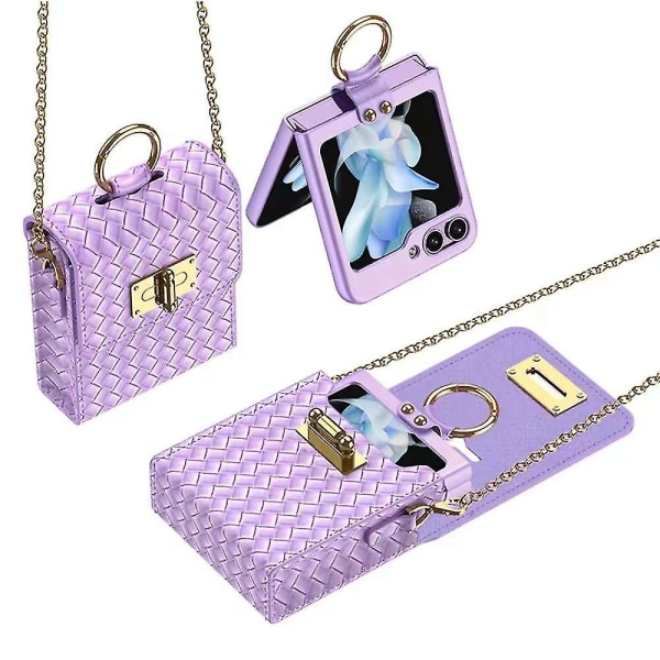 Flettet tekstur crossbody telefonetui pung og håndtasker med rem til Samsung Galaxy Z Flip 5 Purple