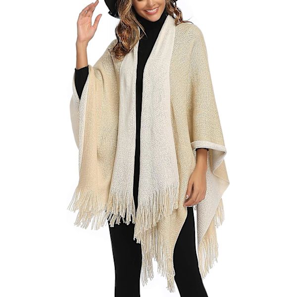Plus Size Färgblock Sjal Wrap Lång Öppen Framtill Vinter Tröja