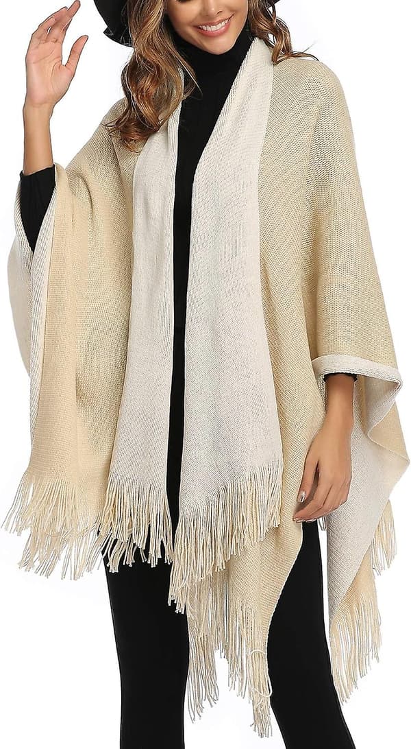 Plus Size Farveblok Sjal Wrap Lang Åben Front Vinter Sweater