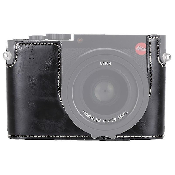 1/4 tommer gevind PU læder kamera halv etui base til Leica Q (typ 116) (sort)