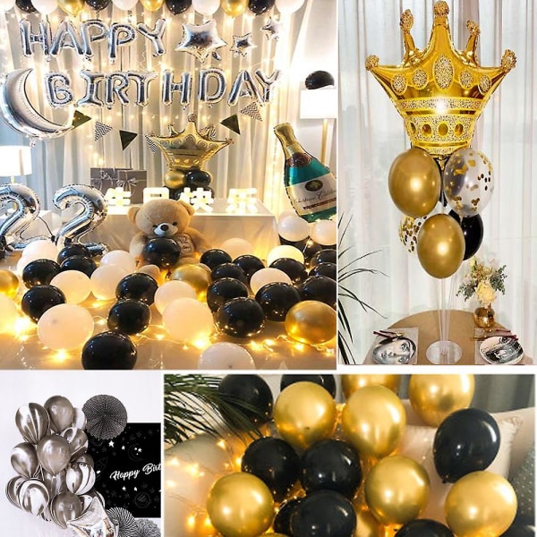 50 kpl mustia ja kultaisia ​​ilmapalloja - metallinvihreitä ilmapalloja kultaisella konfetilla, täydelliset syntymäpäiviin, valmistujaisiin, Halloween-juhlakoristeisiin (n.